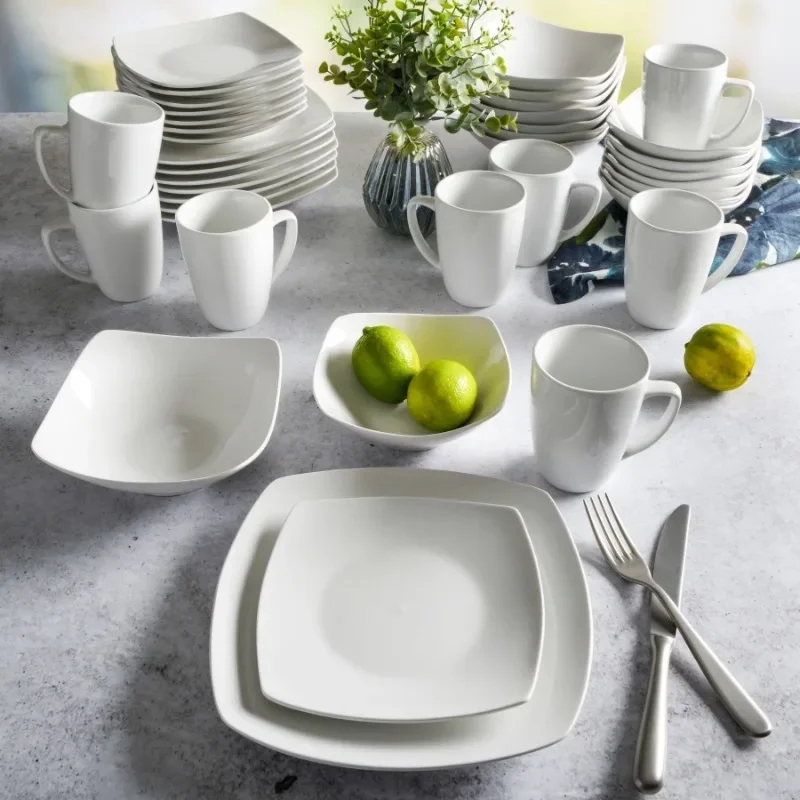Square white porcelain plate dinnerware set