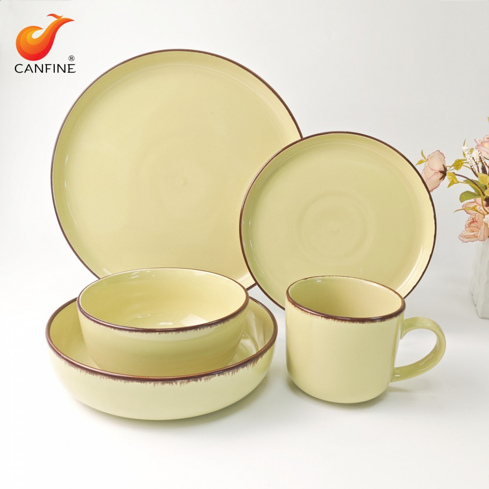 Yellow Spotted Stoneware Glaze Dinnerware Set