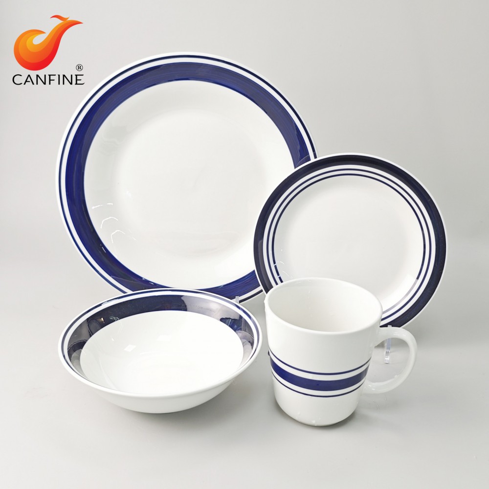 Hand painted blue stoneware dinnerware set