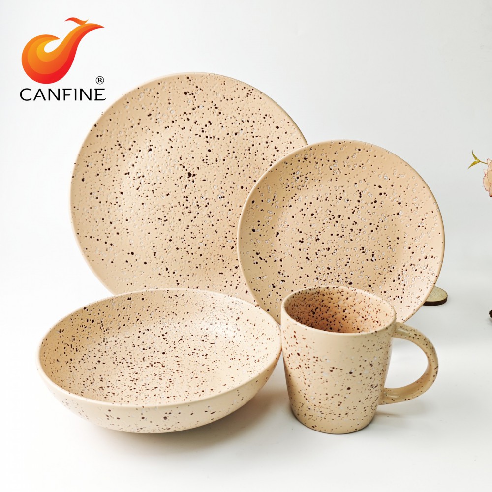 Matte stoneware polka dot dinnerware set