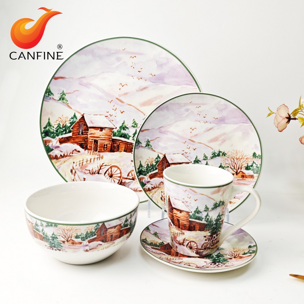 Winter dinnerware set with decals
