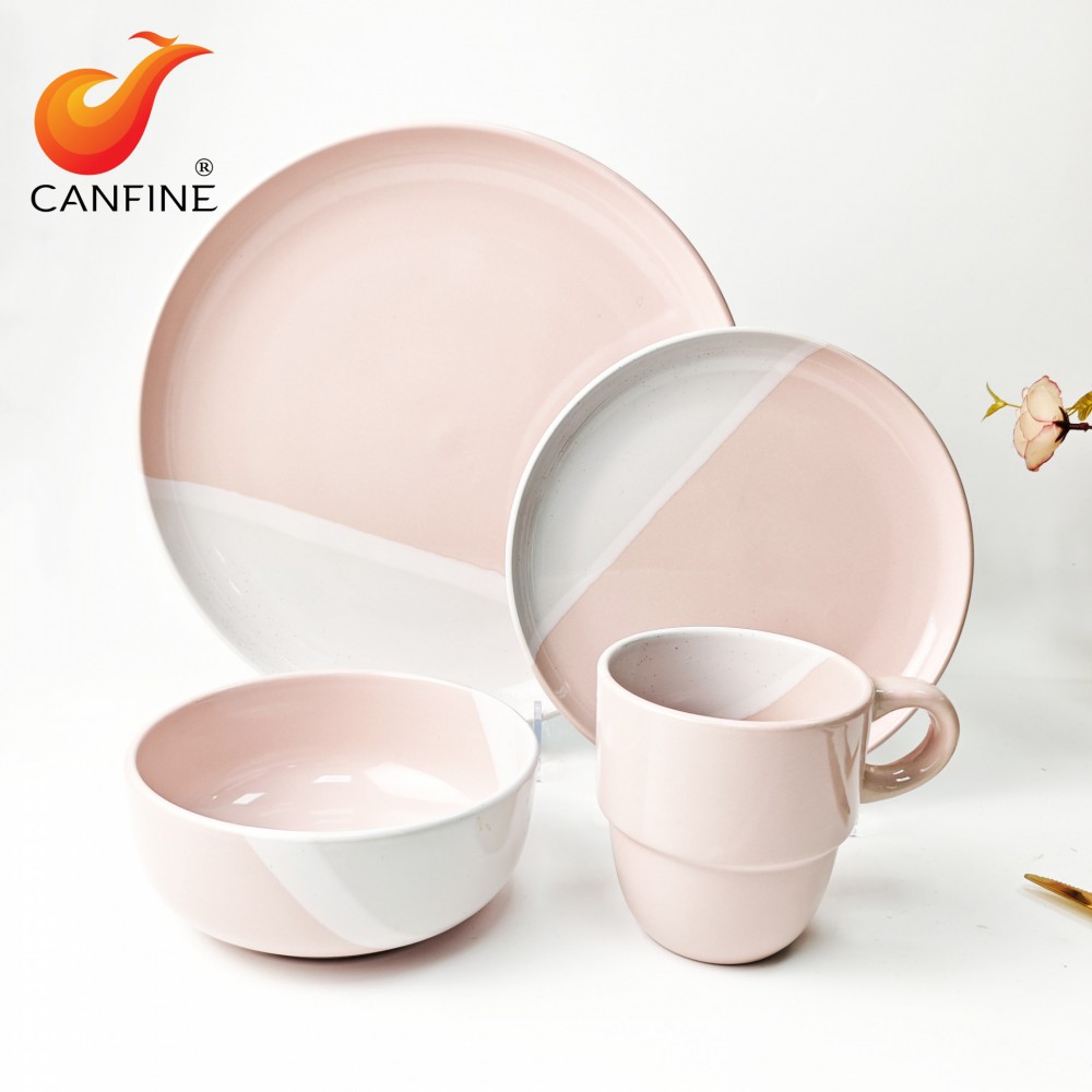 Stoneware two-tone glazed 16-piece dinnerware set