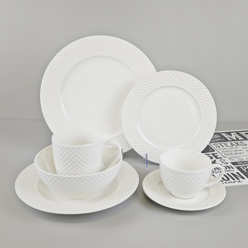 White embossed dinnerware set