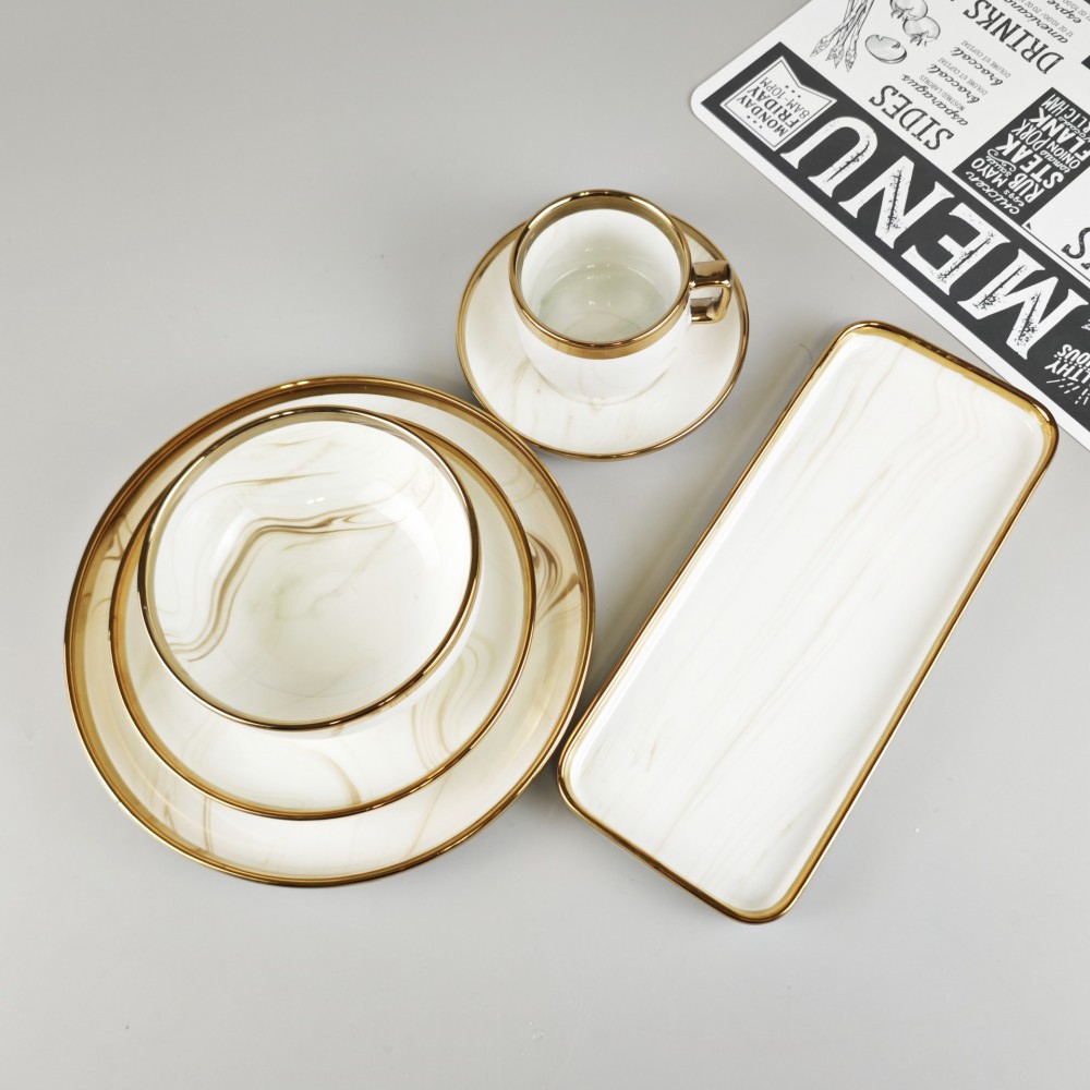 Marble cloud glaze gold edge design dinnerware set