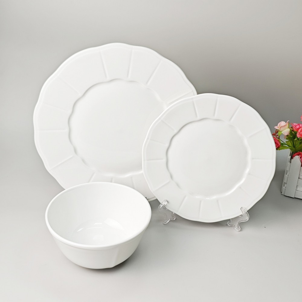 White embossed dinnerware set