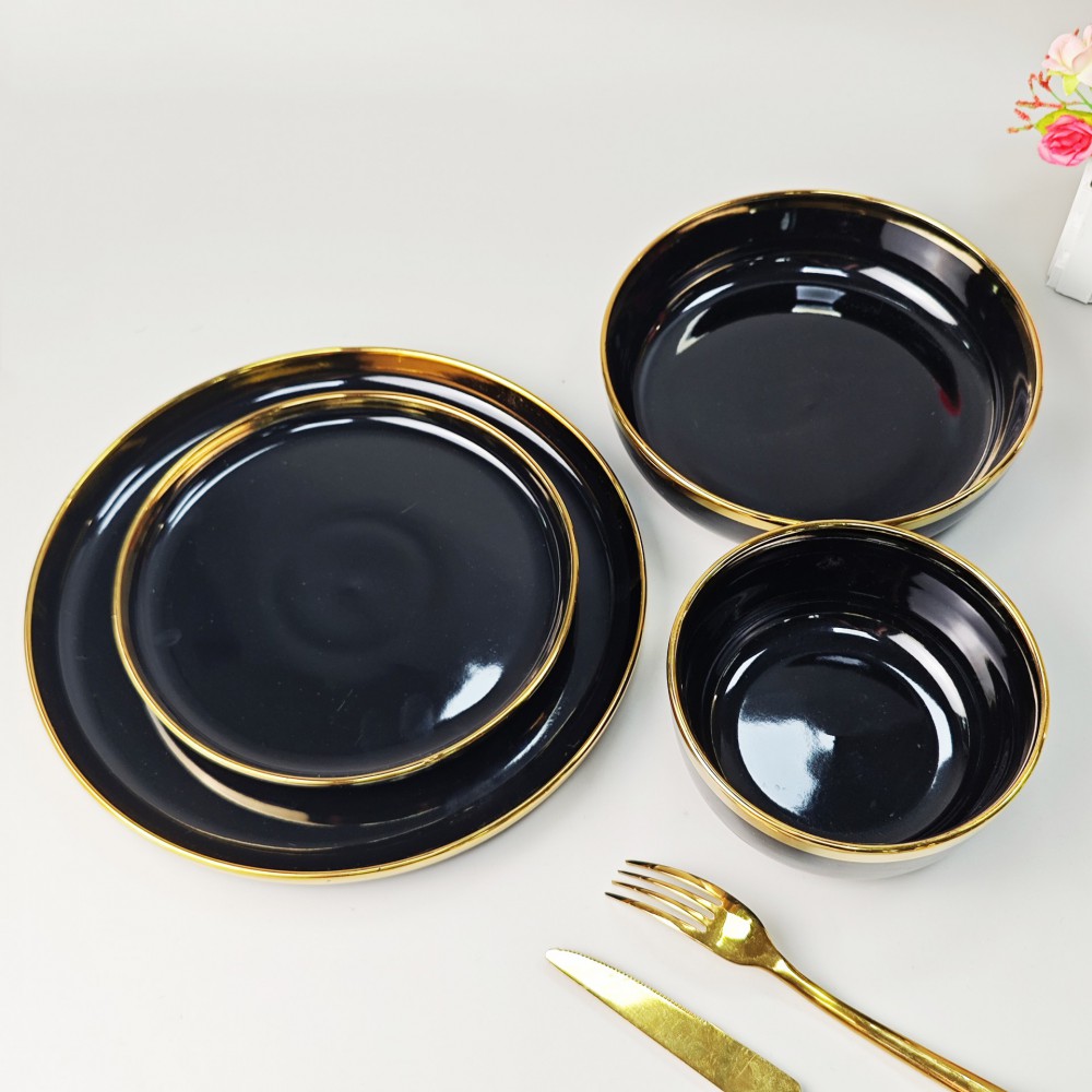 Stoneware glaze gold-rimmed dinnerware set