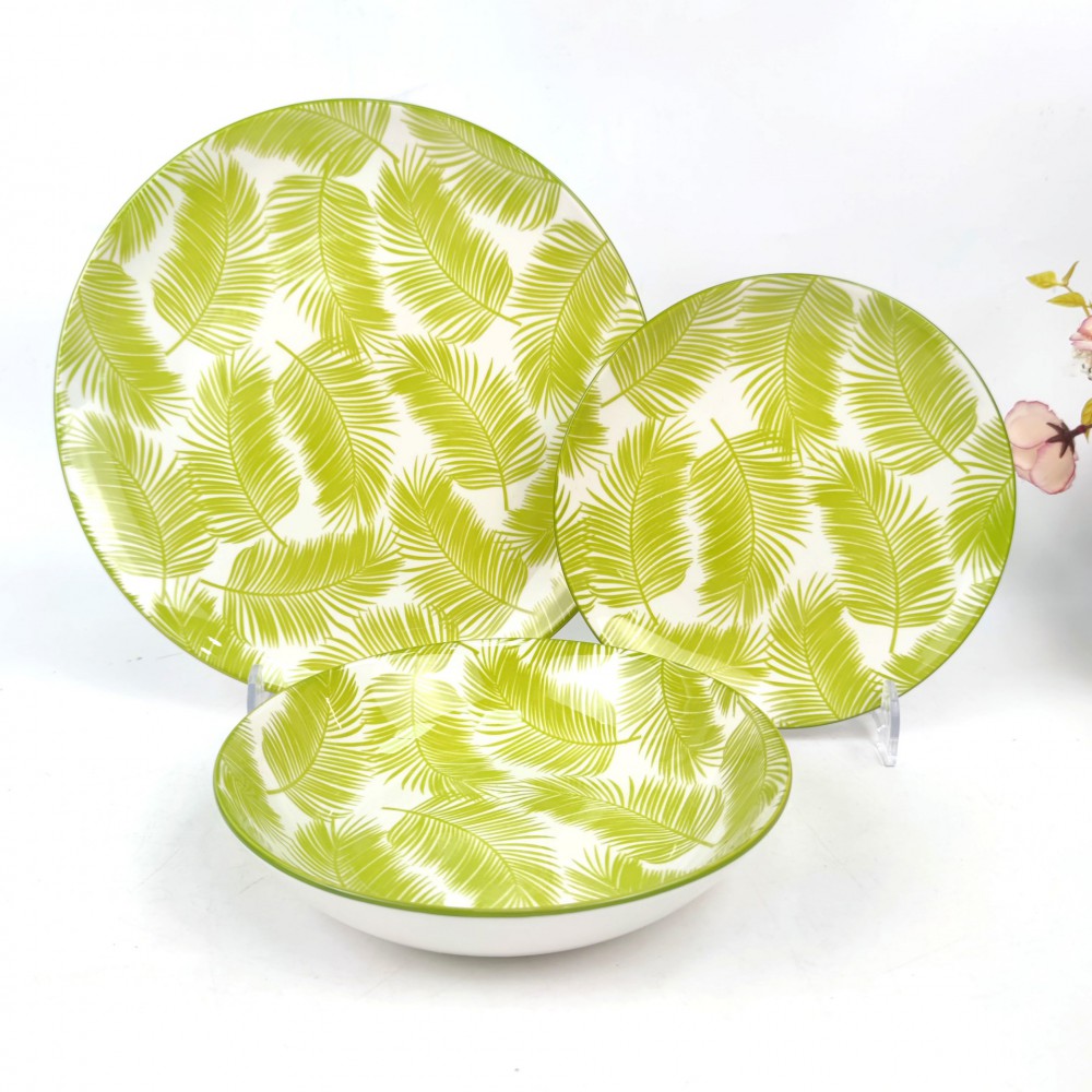 Pad Printed Green Leaf Ceramic Dinnerware Set