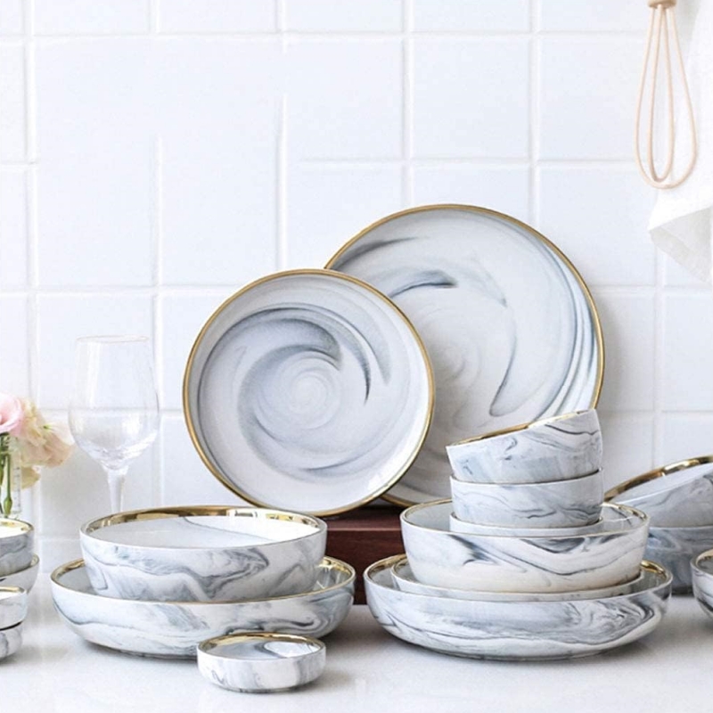 Grey marble pattern dinner set